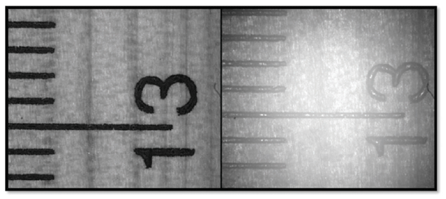 Comparison of Wooden Object with Brightfield Illumination and In-Line Illumination