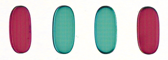 Four Liquid Capsules under Inspection with the same Vision System