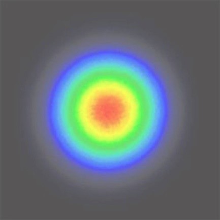 Figure 5: Experimental intensity profiles of an input Gaussian beam (left) and an output flat top beam leaving an AdlOptica πShaper Flat Top Beam Shaper (right)